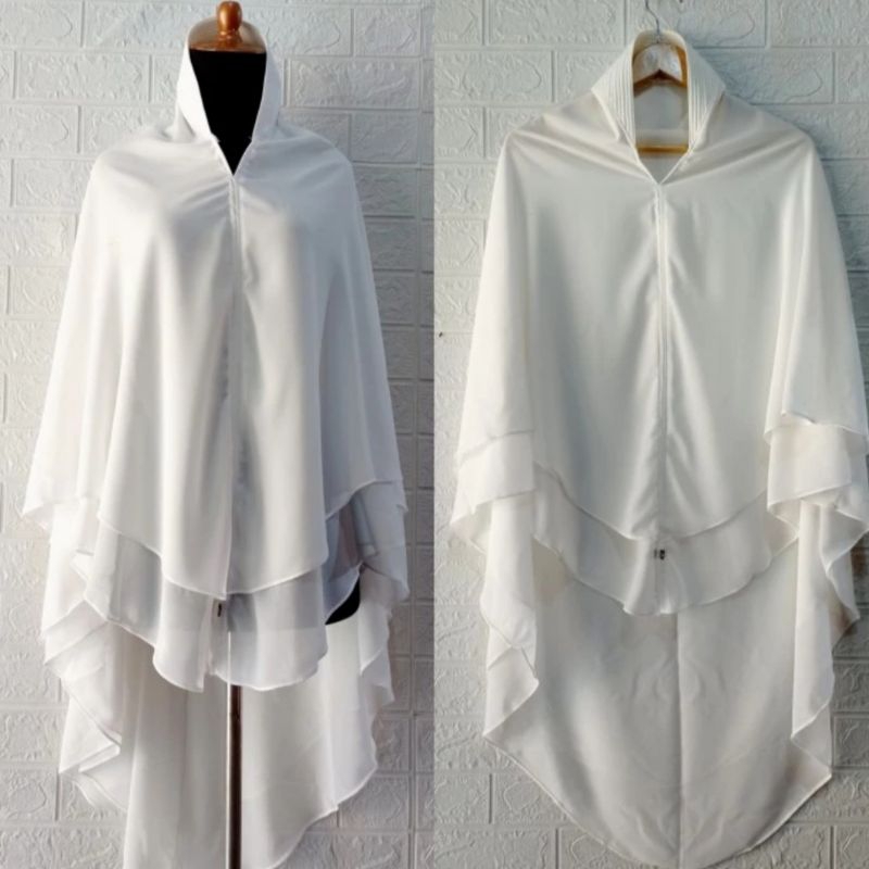 KHIMAR PUTIH CERUTY BABYDOLL DUA LAYER/KHIMAR SYAR'I PUTIH/JILBAB SYAR'I PUTIH/KHIMAR PUTIH JUMBO