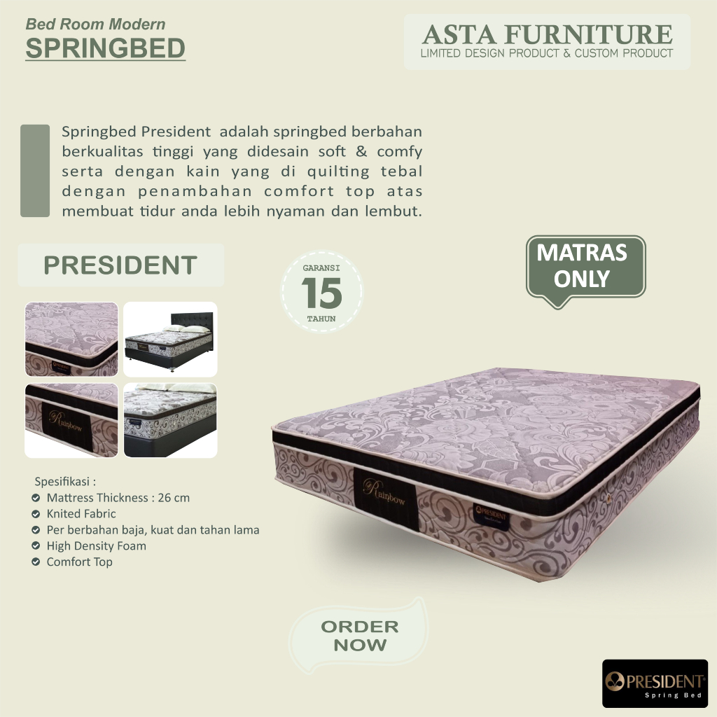 KASUR SPRINGBED PRESIDENT NEW RAINBOW MURAH BERKUALITAS (MATRAS ONLY)