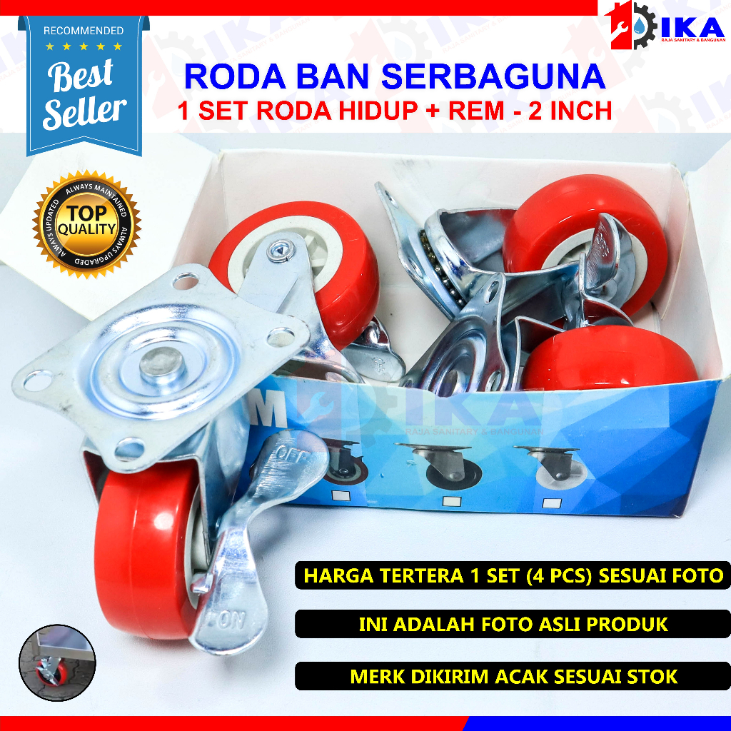 RODA CASTER ETALASE 2&quot; TANPA REM/ RODA HIDUP NYLON Roda bulat gepeng serbaguna isi 4 set hitam 2” kastor plat