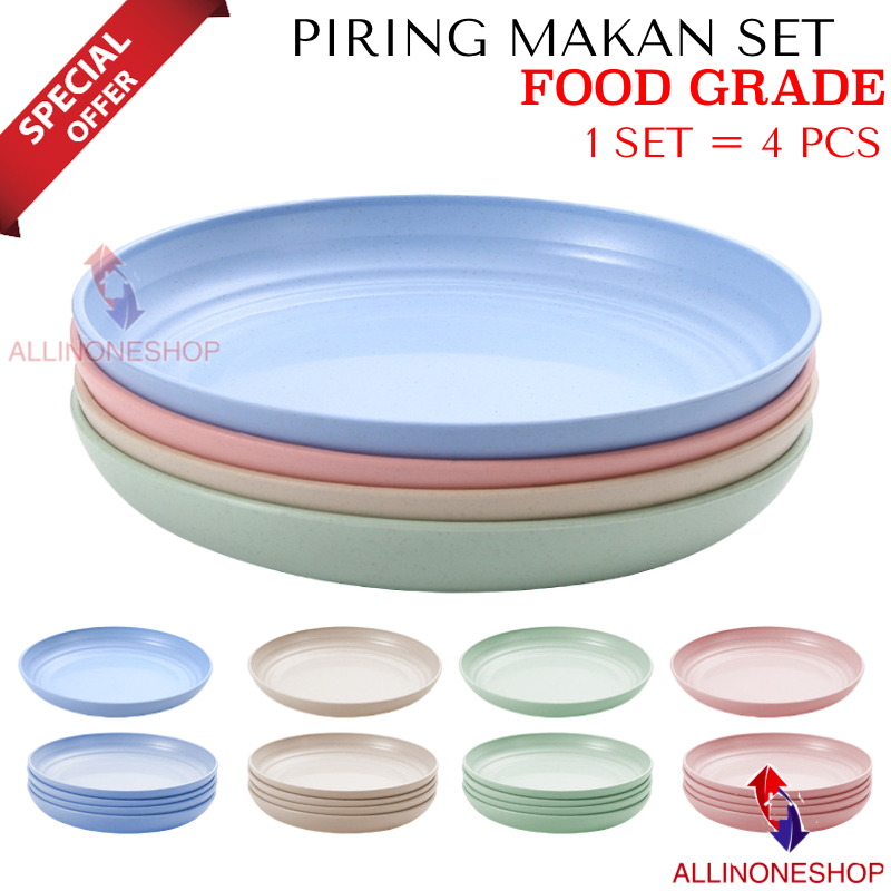 PIRING MAKAN SET ISI 4 PCS / PIRING MAKAN JUMBO / PIRING MAKAN BAHAN WHEAT STRAW / PIRING MAKAN 23CM / PIRING 25CM / PIRING BULAT