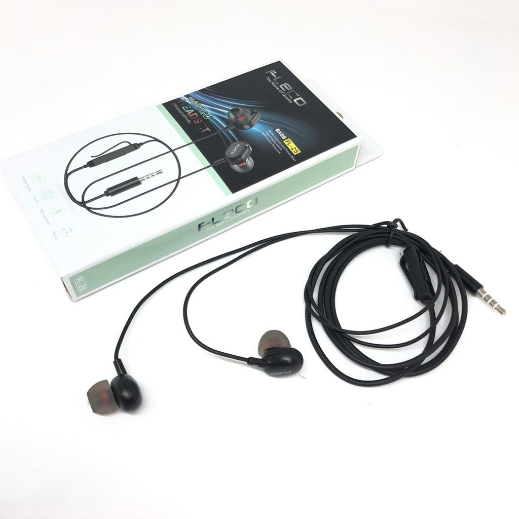 new~Headset FLECO FL-25 STEREO BASS Handsfree FLECO FL25 BASS Earphone FLECO Universal With Mic BY SMOLL