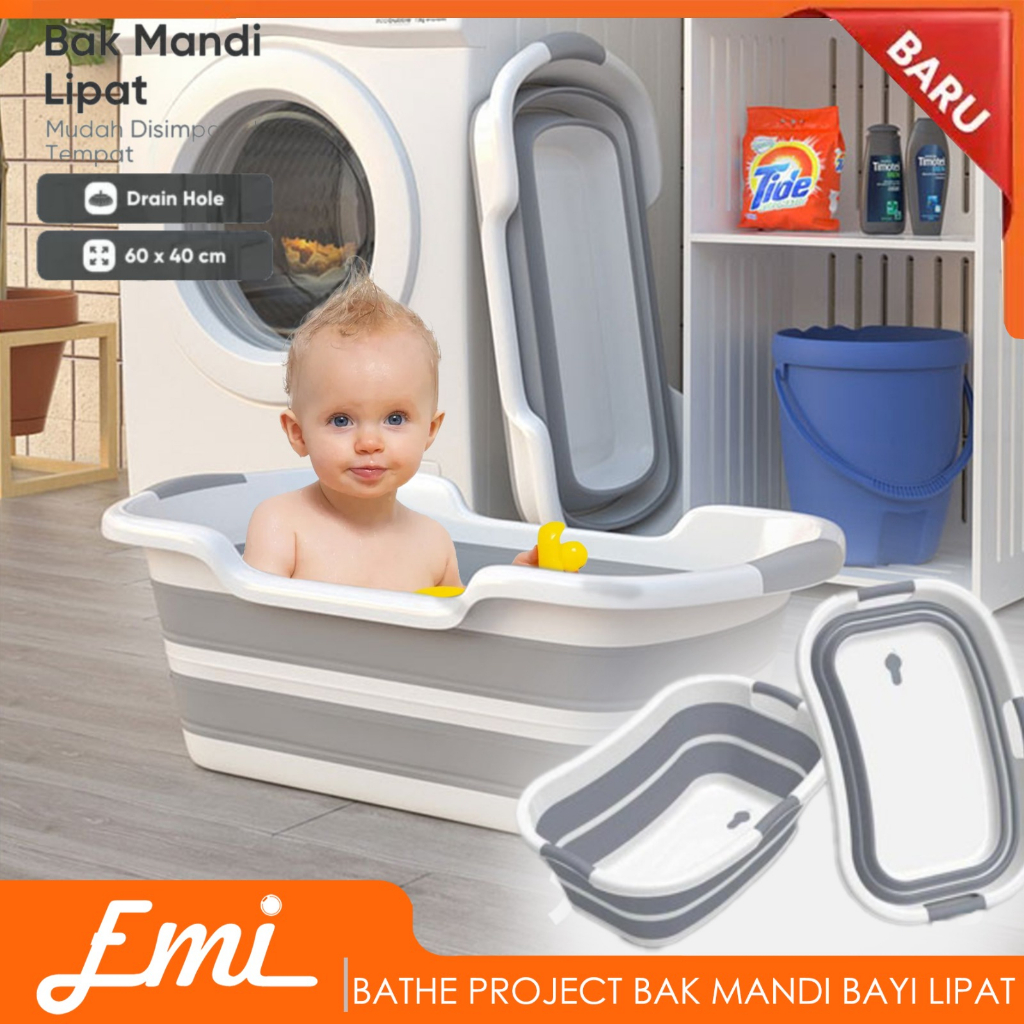 Bak Mandi Bayi atau Hewan 11L Lipat Foldable Baby Bathtub 60x40CM with Drain Hole