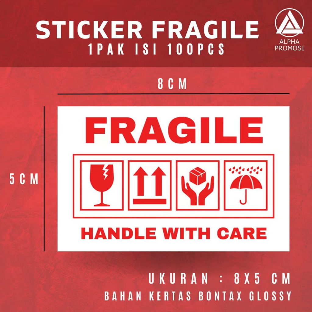 

[Isi 100 pcs] | STIKER FRAGILE MERAH | 8 CM X 5 CM | LABEL STIKER FRAGILE PENGIRIMAN | BONTAK GLOSSY |