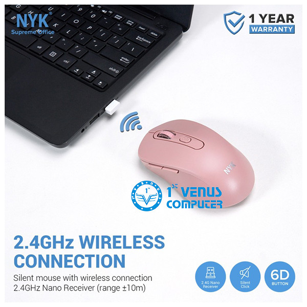 Mouse nyk supreme wireless 2.4ghz optical 1600dpi 6d silent on/off for pc laptop c-30 c30