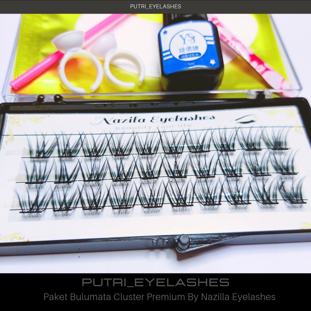 Paket Bulumata Cluster Premium By Nazilla Eyelashes - 2 Ring Glue - Sisir Bulumata - Pinset - Eye Gel Patches - Lem YSj