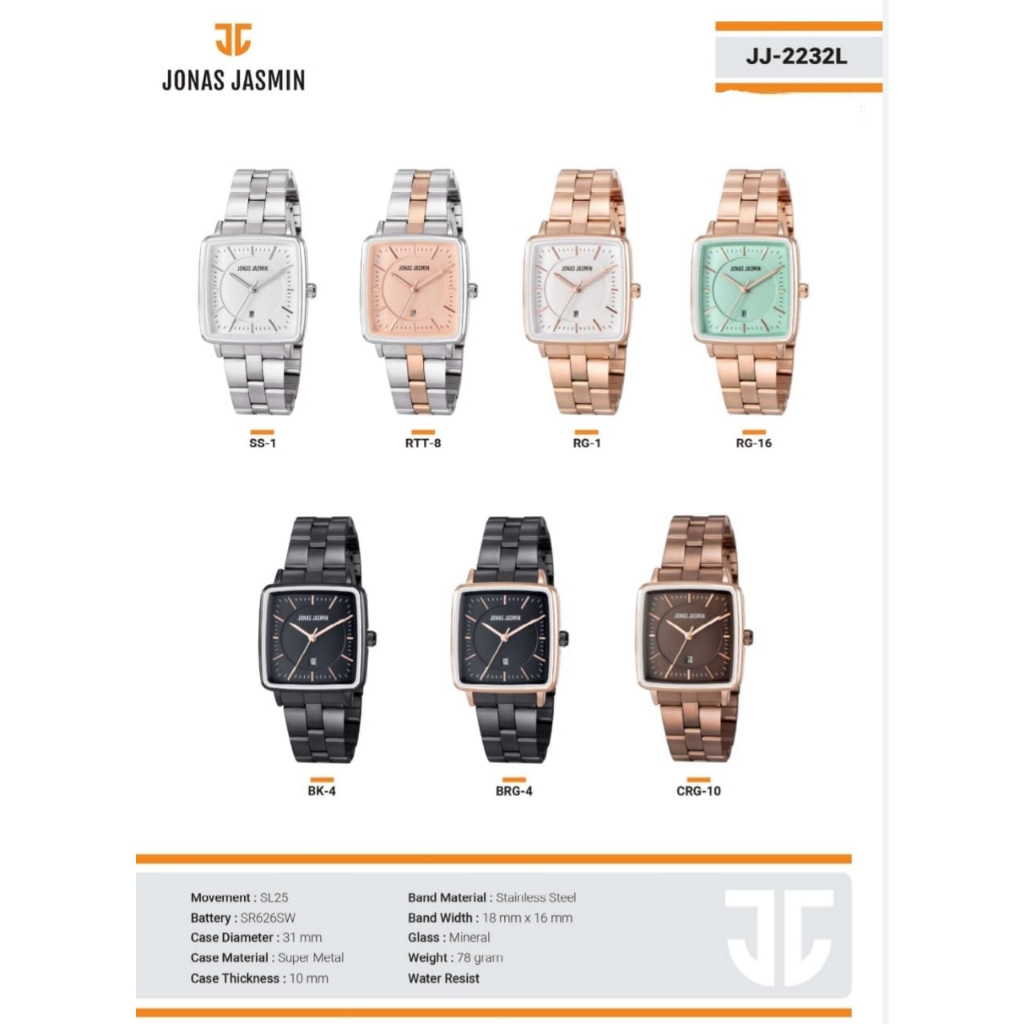 BEST SELLER JAM TANGAN WANITA JONAS JASMIN W95 ORIGINAL JJ2232L TALI RANTAI TANGGAL AKTIF DM 3.1CM FREE BOX &amp; BATERAI || JAM TANGAN FASHION WANITA JAM TANGAN CEWEK MURAH