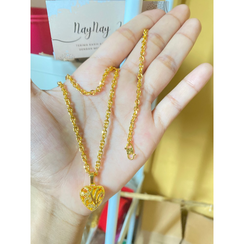 Kalung Medan 3 suku / 60 dan 75cm love ukir lapis emas 24k