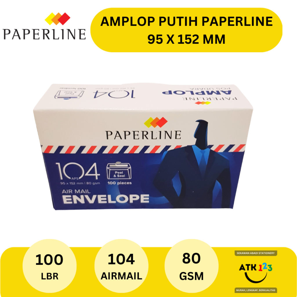 Amplop Paperline Amplop Putih No. 104 95x152mm Airmail 80 gram Paperline Perekat / Amplop Uang / Amplop Surat / Amplop Airmail