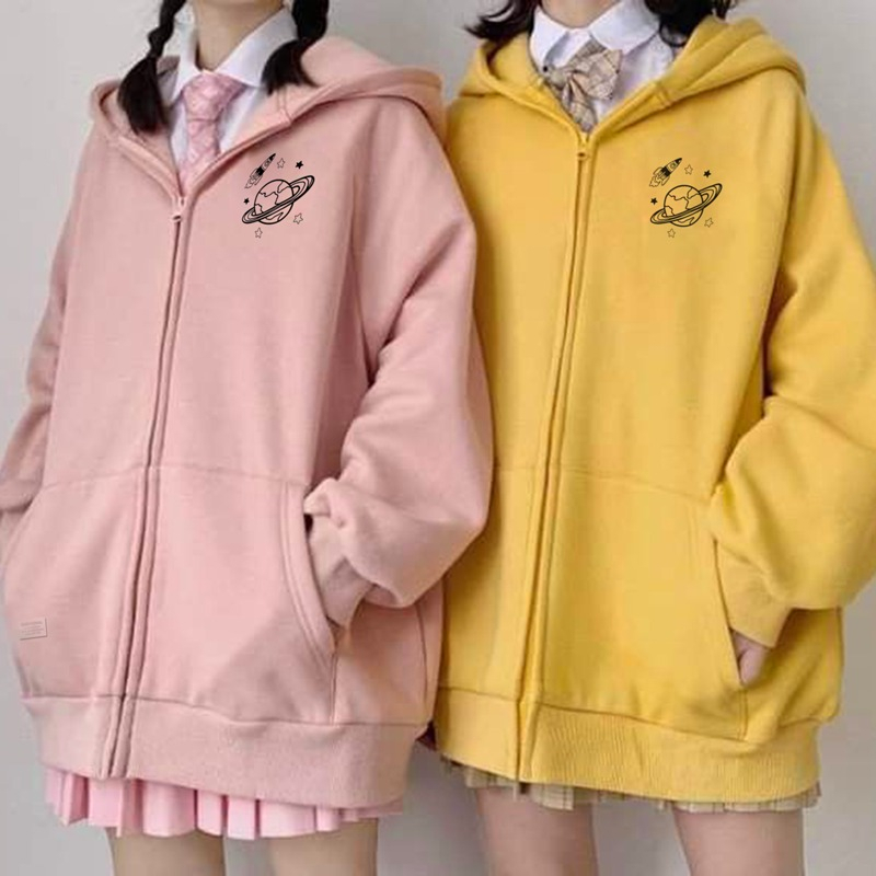 Parisdivarious Zipper Sweater Hoodie Jemper Planet Baru Bahan Fleece Size S - XXL (Pria &amp; Wanita)