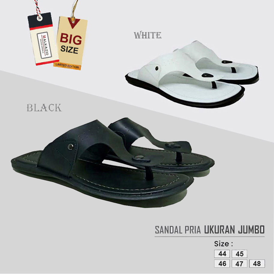 FLIP FLOP BIG SIZE 44 45 46 47 48 Sandal Pria Kulit Asli Jepit Capit Hitam Putih No Besar Jumbo