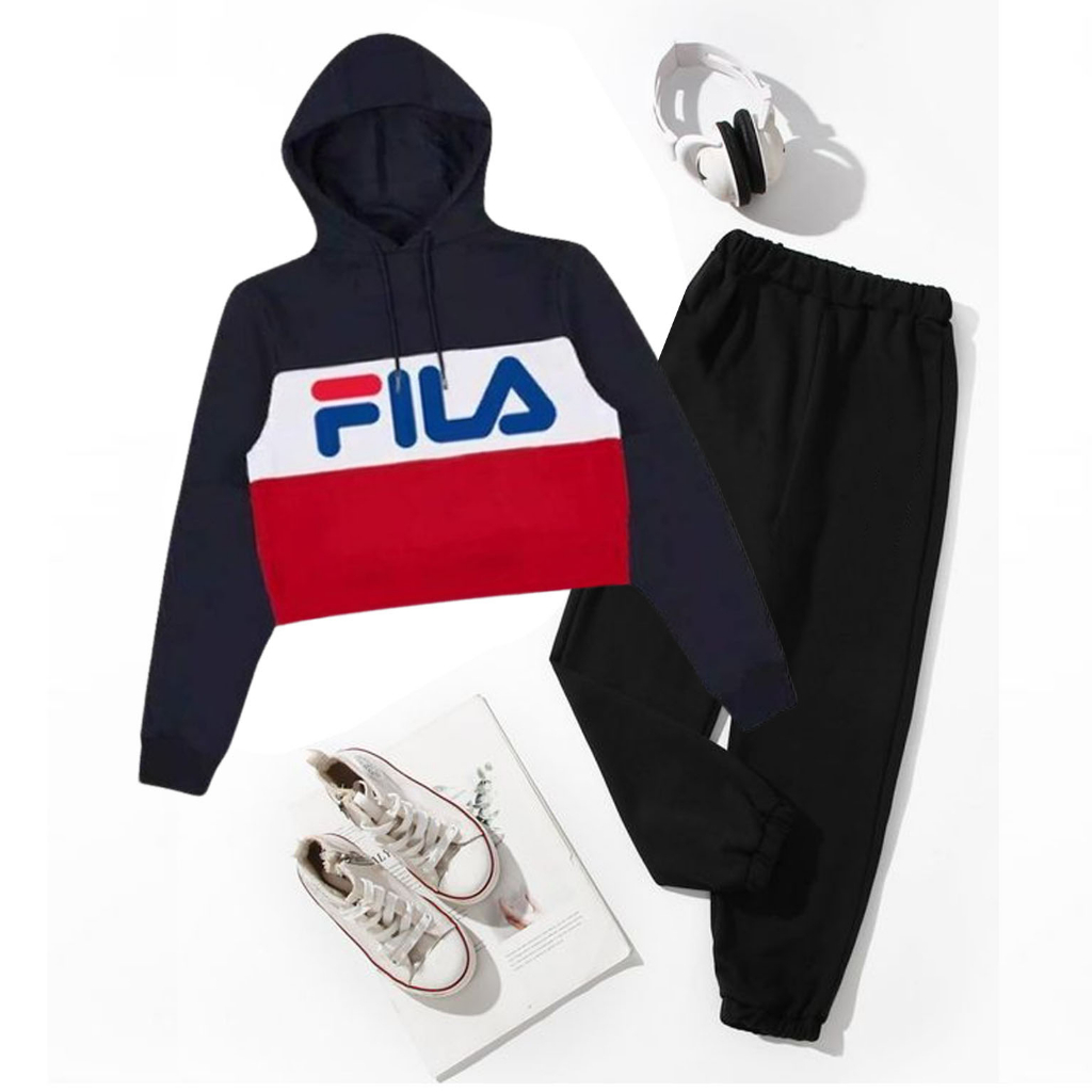 BESS - Baju Setelan Wanita Murah / Setelan Hoodie Crop + Jogger Hitam - WHATEVER FOREVER