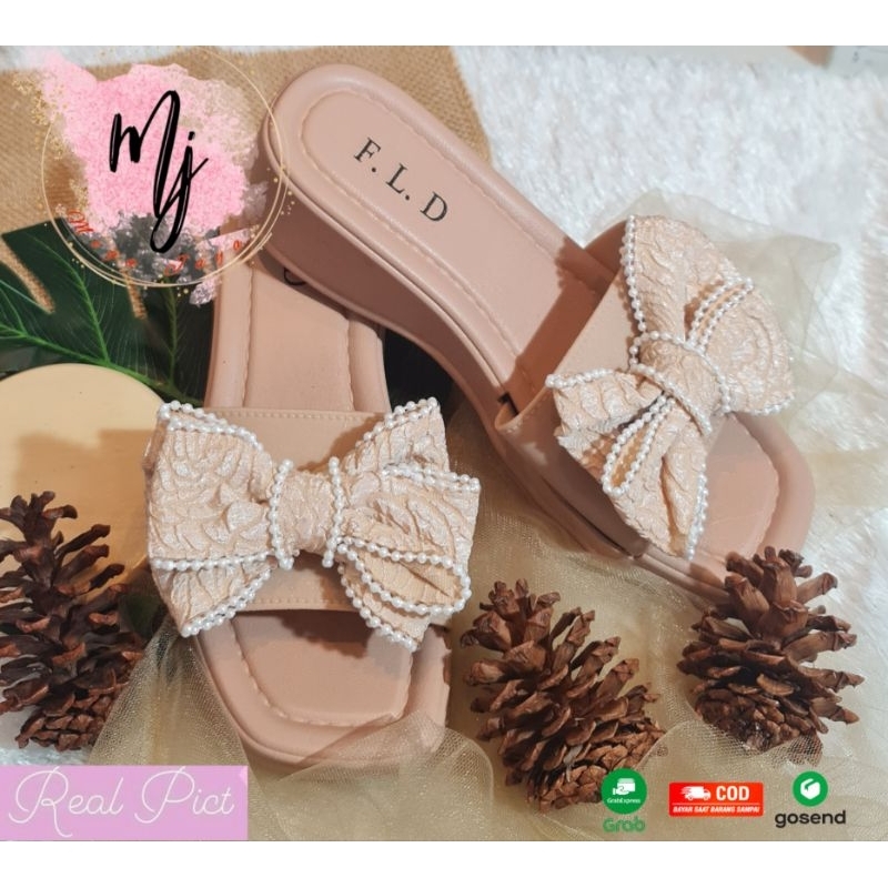 Sandal Wedges Wanita Selop Pita Mutiara ImportTerbaru