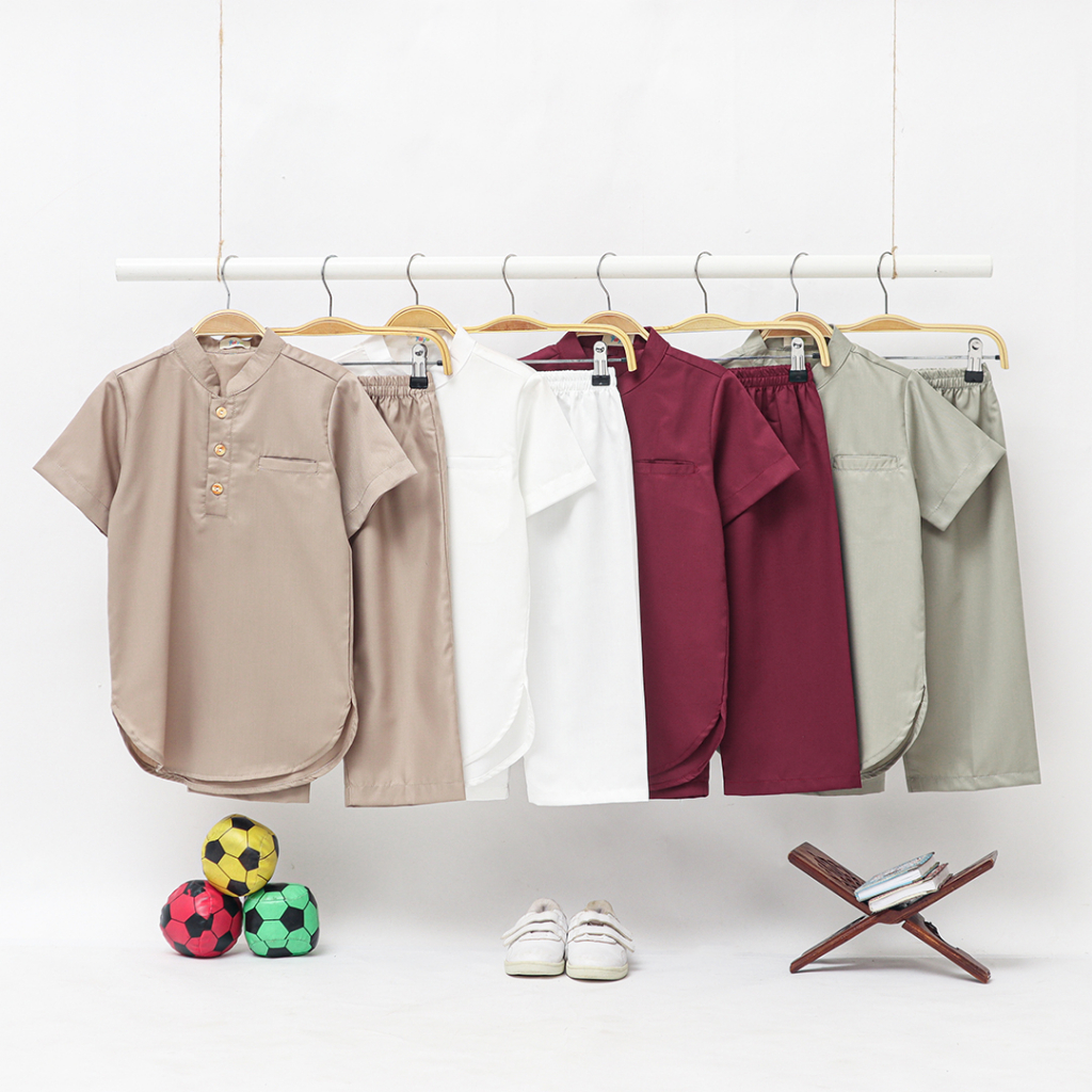 [SUDAH DICUCI] Yaiya Shaeed - Baju Koko Setelan Set Tunik Lengan Pendek Polos Bayi Balita Anak Laki-
