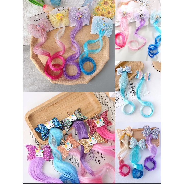 Jepit Rambut Unicorn Frozen Model Rambut Palsu Wig Anak Perempuan