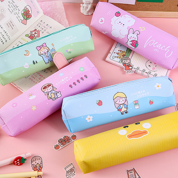 YPY-TP Tepak pensil PU Lucu Kartun Sekolah Korea pink creame putih alat tulis Tas Penyimpanan Kosmetik Sekolahan Kantoran wadah bolpen Cewek girl perempuan Bear kuning duck yellow case