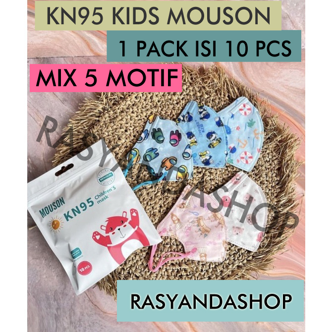 Masker Kn95 Kids Anak Mouson 5 Ply Sudah Mix Motif Per pack