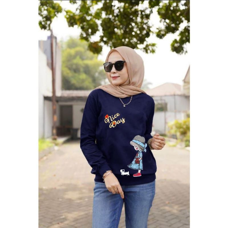 Baju lengan panjang wanita terbaru NICE DAY / Kaos Distro Keren / kaos Trendy,  Gaul  dan Kekinian / kaos model sweater