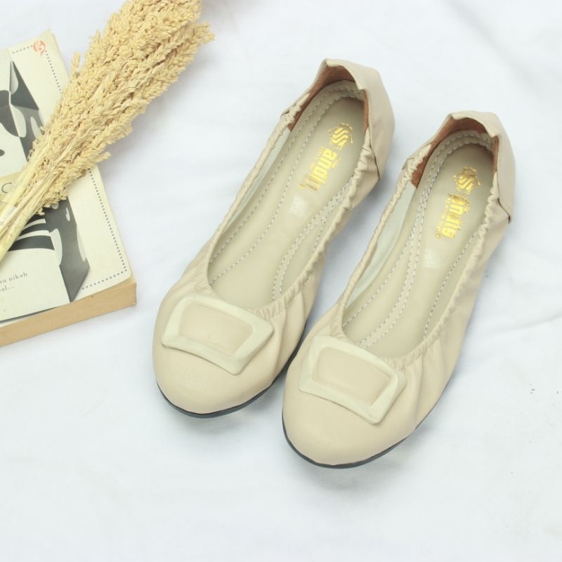 Sepatu Flatshoes Wanita Flat Shoes Sol Karet Roll AN09