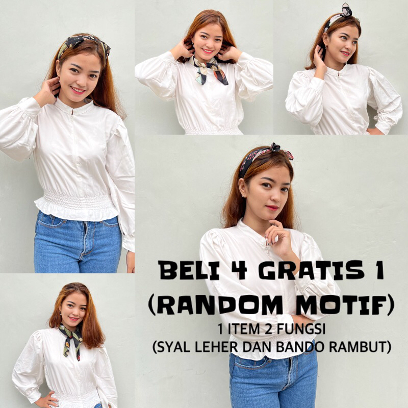 RANDOM MOTIF SYAL MOTIF LEHER BENTUK KOTAK BANDANA RETRO WANITA CEWE