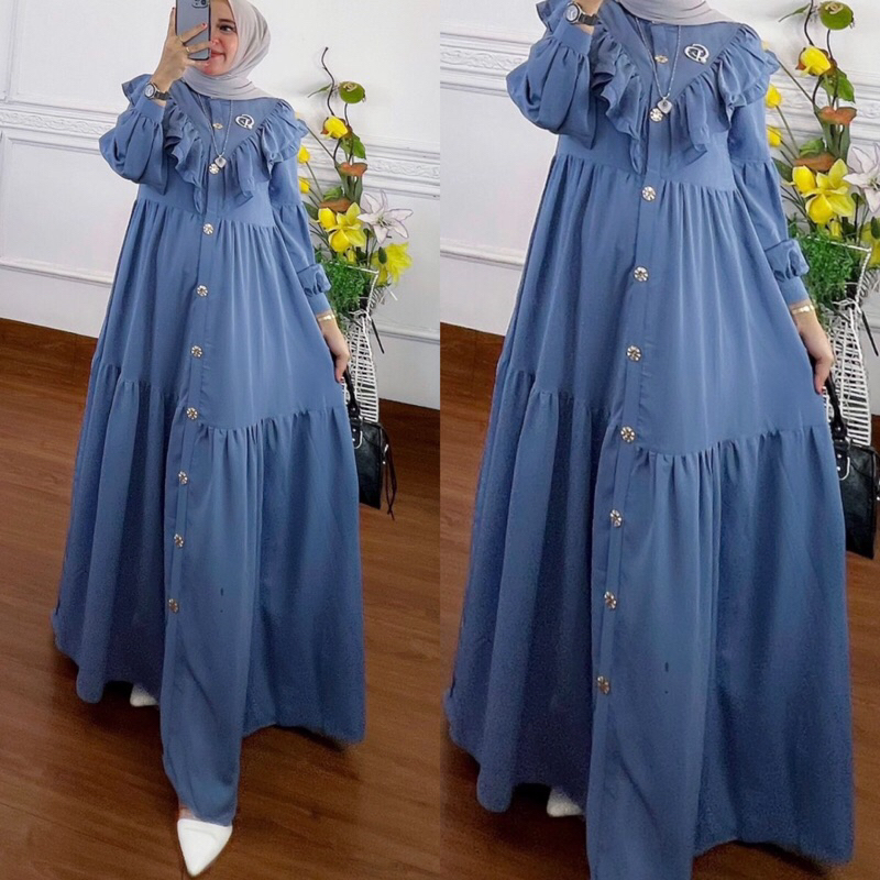 Gamis dress juney polos simple simpel umbrella klok adem casual santai jalan lucu daily kekinian bus