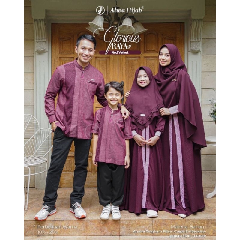 READY STOCK ALWA HIJAB SARIMBIT GLORIUS RED VELVET FAMILY SET