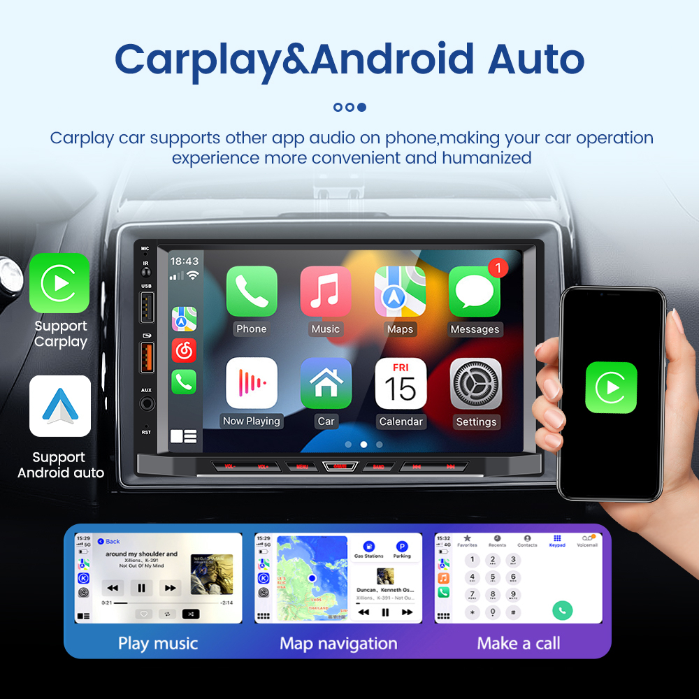 7 Inch Android 11 Radio Mobil Support Carplay Bluetooth WiFi GPS Navigation AUX input FM Radio Receiver with Split Screen Mode 2GB RAM 32GB ROM