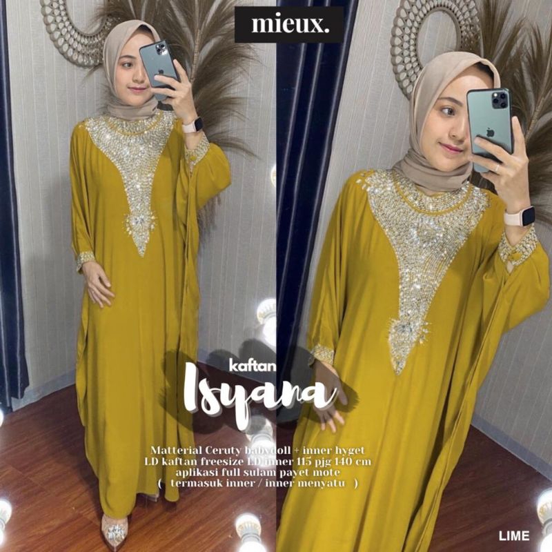 gamis kaftan wanita terbaru isyana kaftan fab ceruty babydol adem nyaman