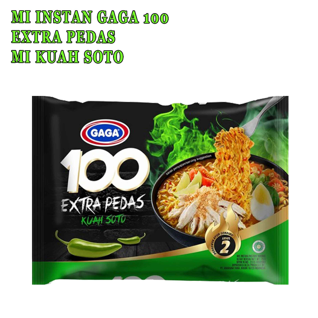 Mie Extra Pedas* Mie Instan Gaga 100* Mie Kuah Rasa Soto