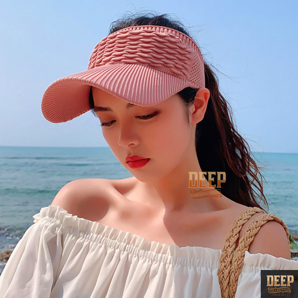 Topi Visor Wanita Dewasa | Topi Outdoor Rajut Anti Panas Matahari / UV Cewek | Topi Senam Fashion Pe