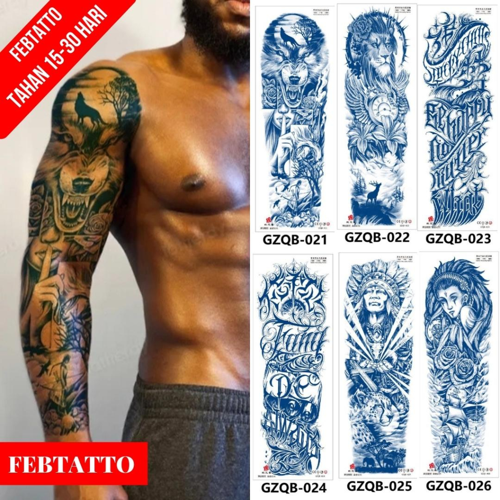 Tato Temporer Ukuran 17cm x 48cm Motif Wanita Srigala Hutan GZQB 021 Tato Lengan Tato Dada Tato Tang