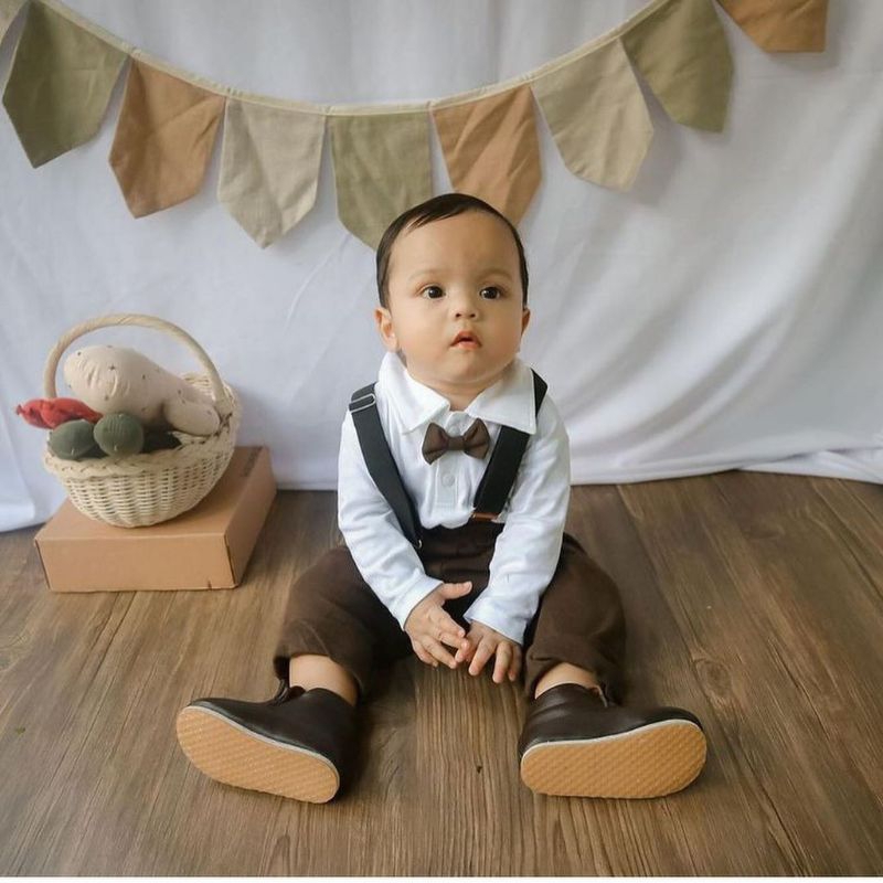 [6-18M] 5in1 Baju setelan koko celana dasi pergi jalan lucu bestseller fashion anak bayi cowok murah / setelan koko tuxedo 5in1 set koko baby boy lucu / hampers baby cowok murah / setelan koko bayi suspender peci dasi celana