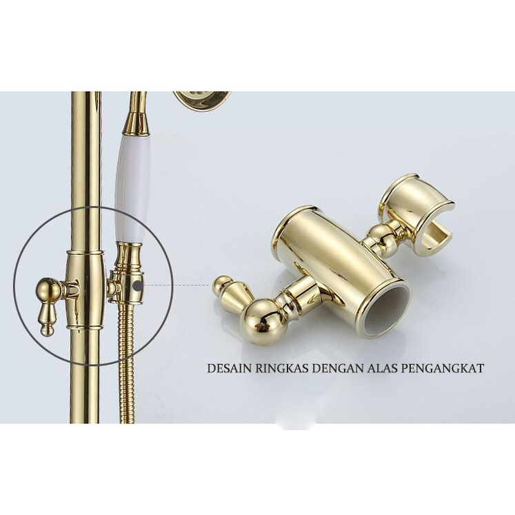 Shower Kamar Mandi Set Shower Tiang Panas Dingin 3 In 1 Dengan Faucet Sprayer Klasik Gold Shower Tiang SUS 304 High Quality Gold