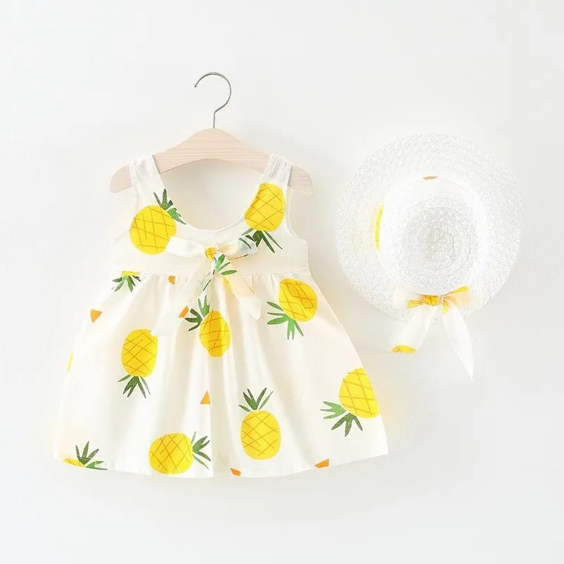 Dress anak 1tahun Baju pantai anak Dress + topi bayi baju pesta bay