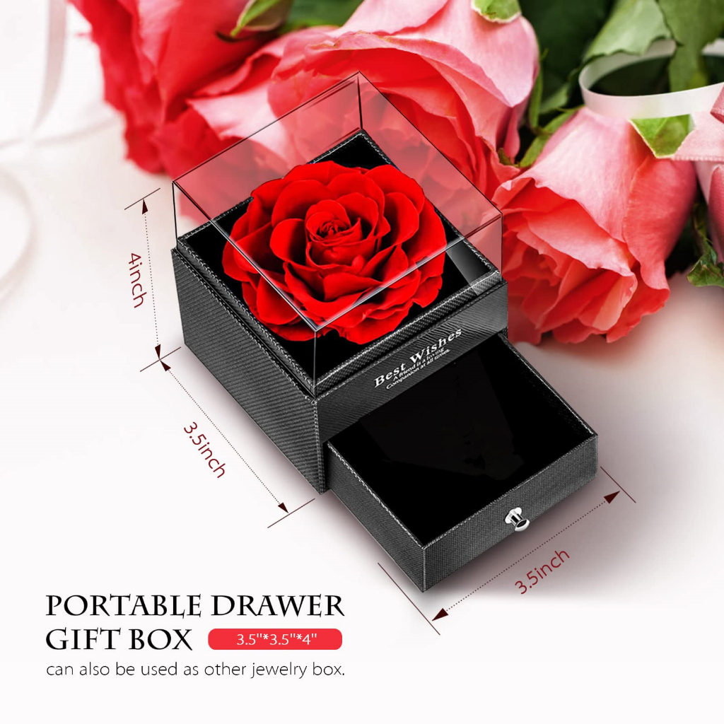 Topspot Wanita Gelang atau Proyeksi Hati, Gelang atau Cinta 925 Sterling Silver Memory of Love - 100 Bahasa yang Berbeda untuk I Love You Hadiah Paket Set Diawetkan Mawar Preserved Rose