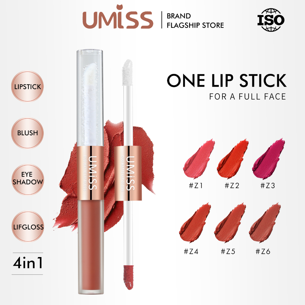 UMISS  4 In 1 lip stick Clay Lipstick &amp; Blush &amp; Eyeshadow Waterproof Lipstick Matte Makeup Lip Gloss Moisture Lip care Plumper Glossy