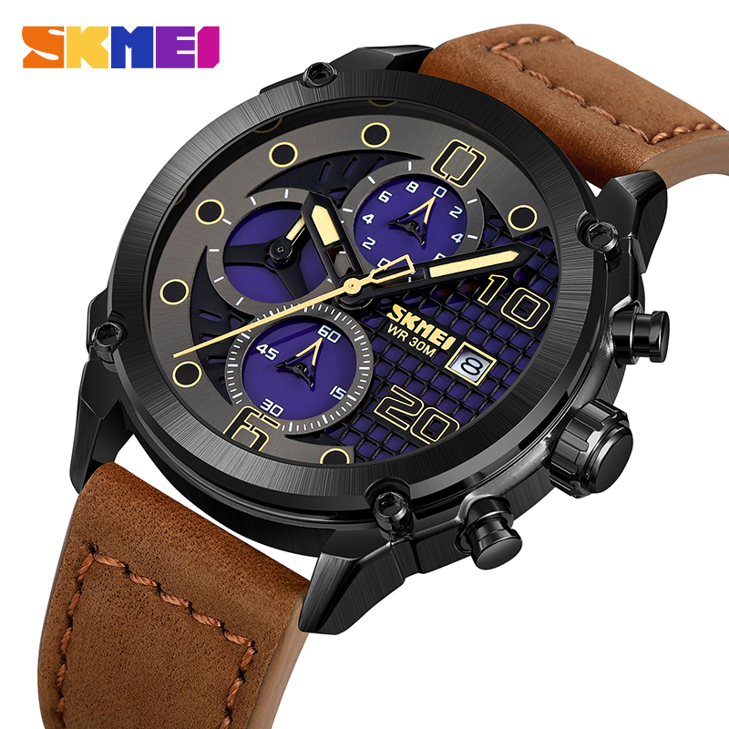 SKMEI 2051 Jam Tangan Pria Analog Chronograph Tali PU Leather WATCHKITE WKOS