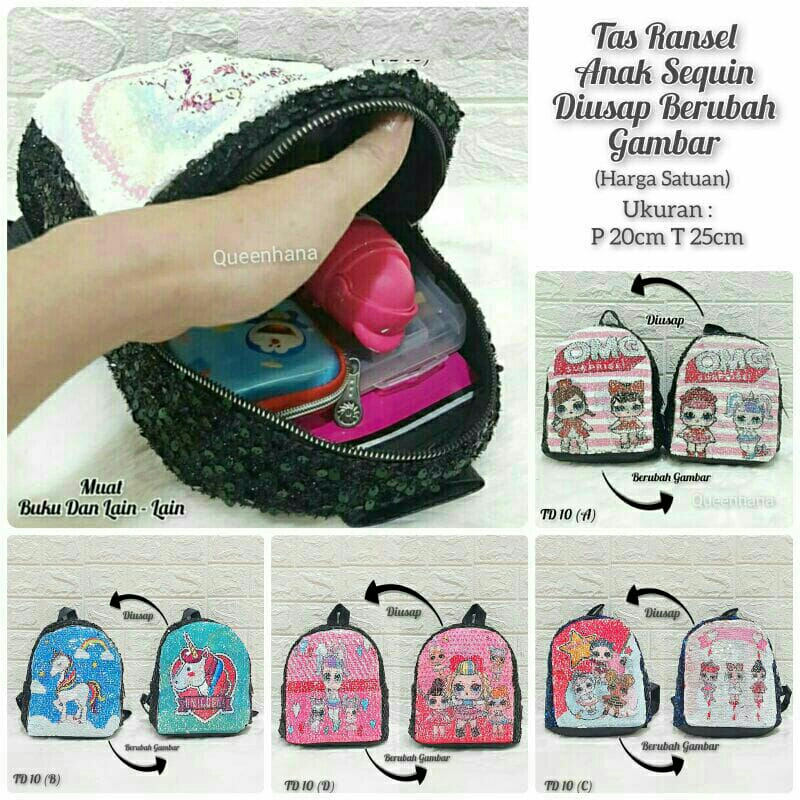 Tas Ransel Sequin 2 Gambar / Tas Sequin LOL Unicorn / Tas Ransel Anak Sekolah LOL / Tas Sequin