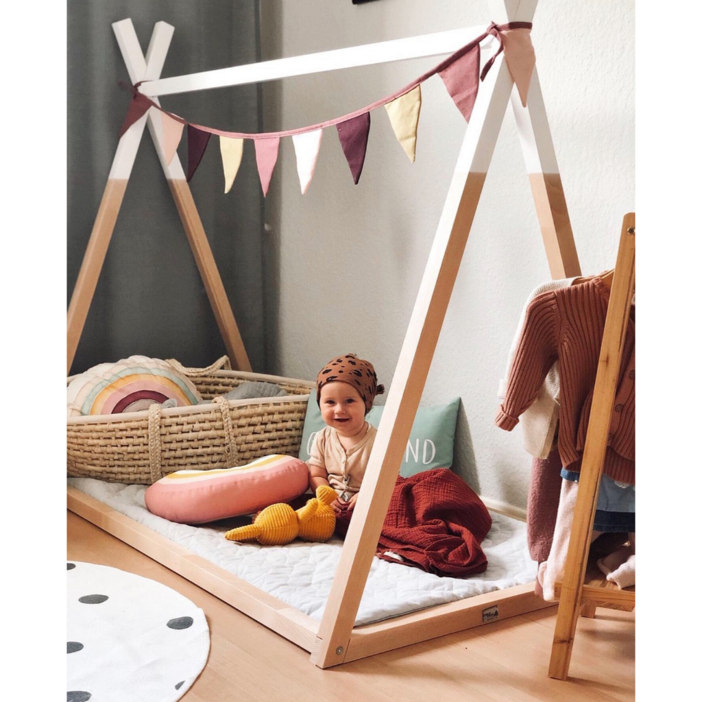 Childhome Tipi Bed Natural 70 x 140cm - Baby Gym Mat Playgym Kayu Playmat Teepee Scandi Teepe Tepee Tenda Kids Decor