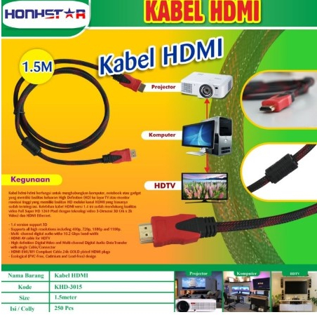 Honhstar Kabel HDMI MULTIFUNGSI 1,5M 3M  MURAH BERKUALITAS