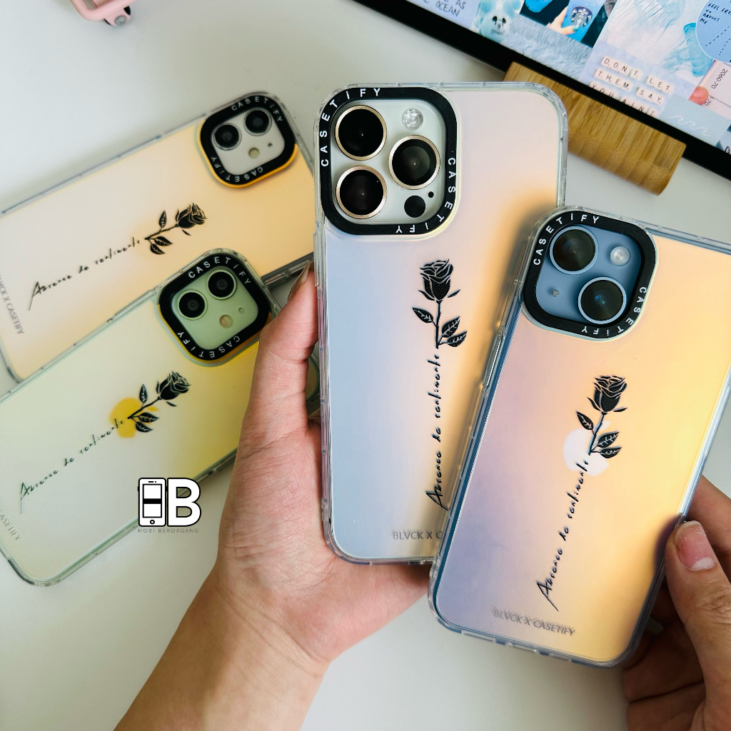 Casetify Black Flower quotes Bunga Aurora Hologram Case iPhone X XR XS 11 12 13 14 PRO MAX