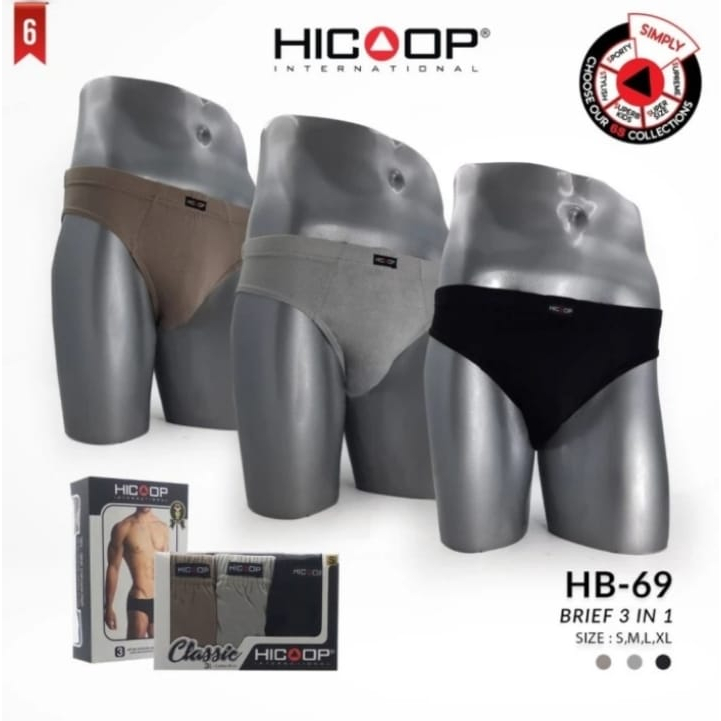 celana dalam pria bahan katun isi 3pcs merek hicoop klasik size m l xl