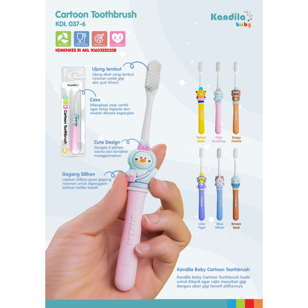 Kandila Baby KDL037-6 Cartoon ToothBrush - Sikat Gigi Anak Bayi