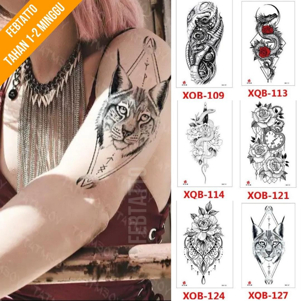 Tato Temporer Ukuran 21cmx11cm Tato Lengan Tato Dada Tato tangan Tato Kaki Tato Punggung Tato Jari  Motif Aesthetic Tatto Temporary Stiker Tato Halal Grosir Tato air motif tribal robot, naga, ular, bunga, macan XQB 127