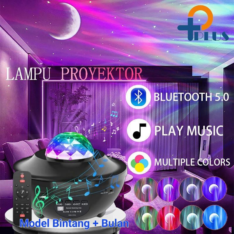 [ Pplus ] Lampu Proyektor Dengan Speaker Langit Malam Bintang 2 IN 1   Lampu Starry Projector Light Lampu Tidur/ Lampu Proyektor Galaxy / Lampu tidur anak / lampu dekorasi ruangan live / Starry proyektor  kamar aesthetic / Lampu Proyektor untuk Pesta