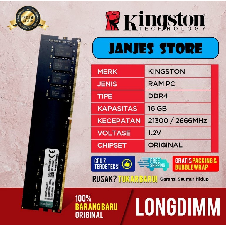 MEMORI PC COMPUTER KINGSTON - LONGDIMM DDR4 16GB - LONGDIM DDR4 8GB - LONGDIM DDR4 4GB PC21300 / 266