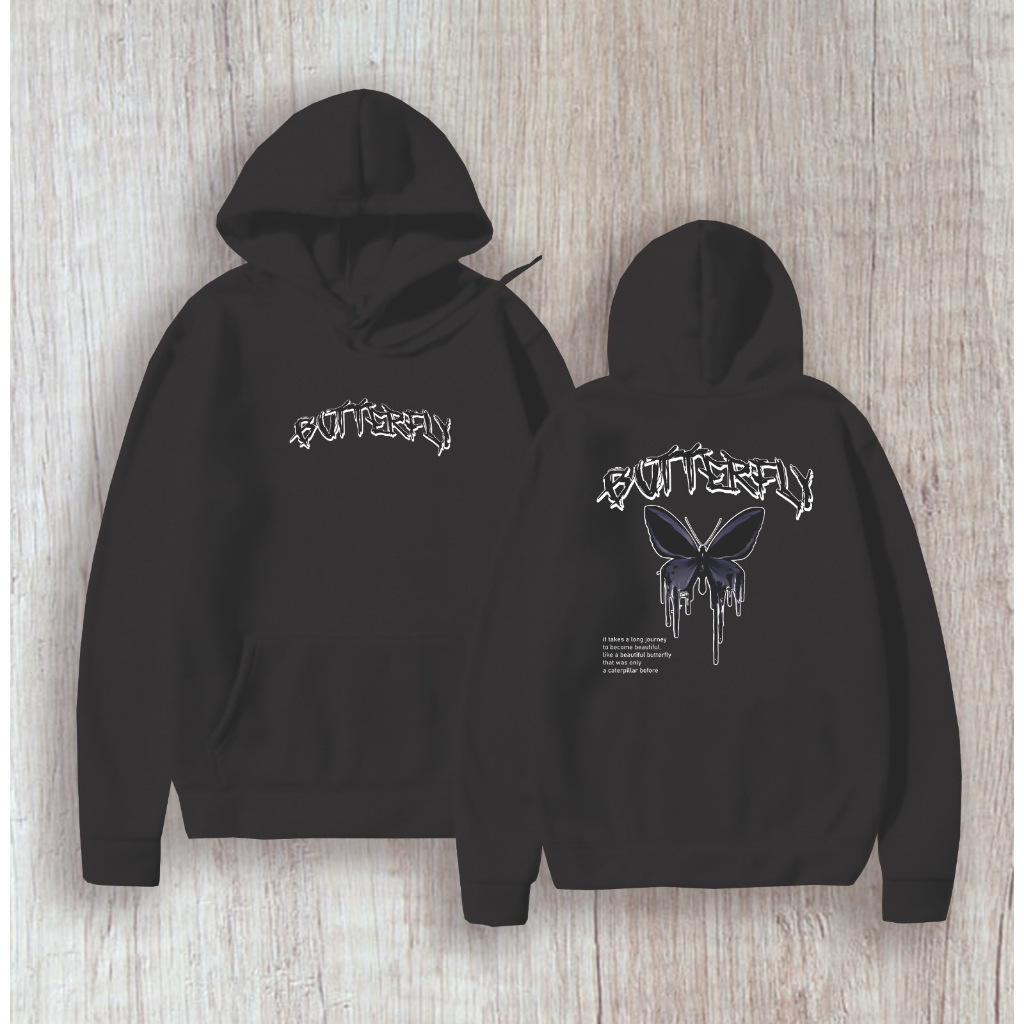 HOODIE UNISEX OVERSZIE JOURNEY OF BUTTERFLY / JUMPER WANITA PRIA SIZE M TO XXL FLEECE TEBAL HALUS TERBARU