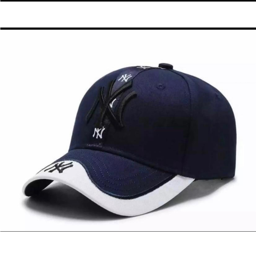 New York Yankees Topi Baseball NY Cap Casual Sport Pria Wanita-Navy putih NY