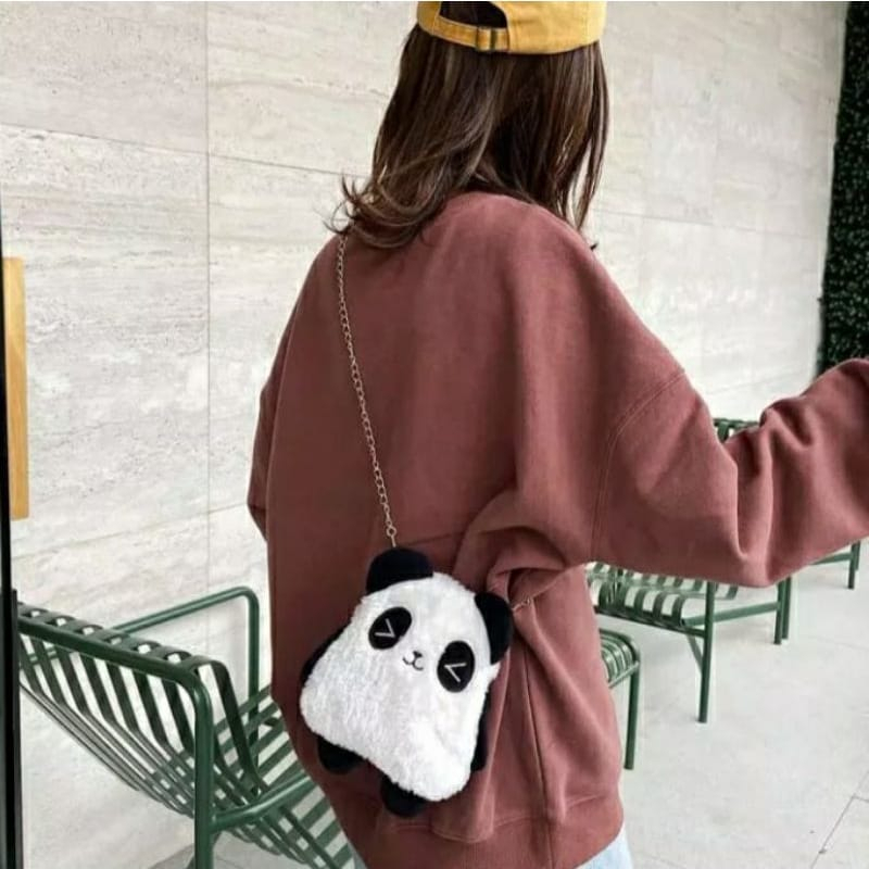 Tas Selempang Bahu Boneka PANDAPOO Tas Slempang Bulu Lucu Sling Bag Tali Rantai Korean Style