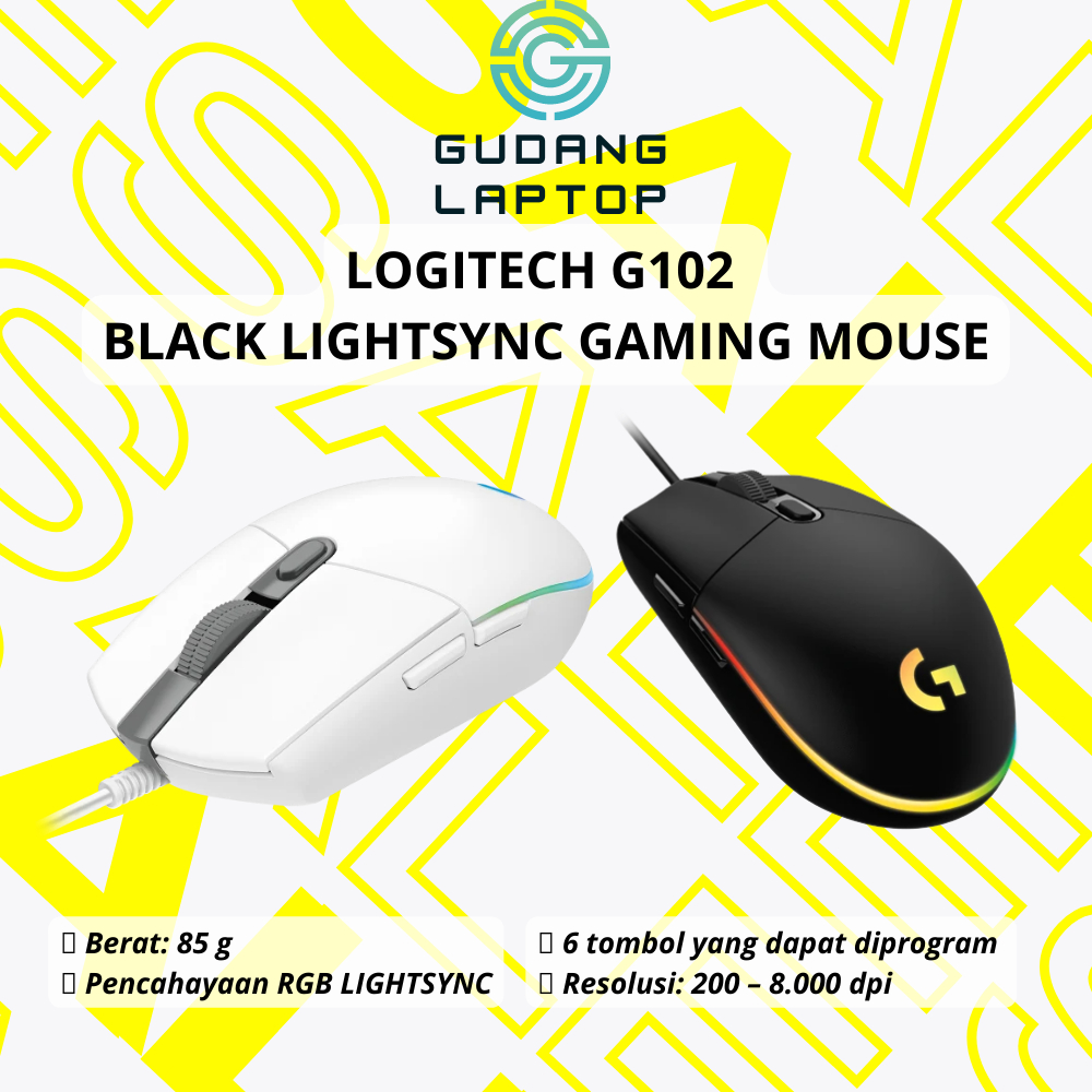 PROMO GAMING MOUSE LOGITECH G102 BLACK WHITE LIGHTSYNC BERGARANSI