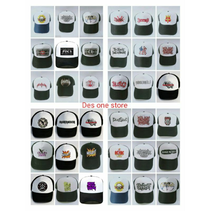 Topi Band Musik Black Metal BMTH Bringme Jeruji Wild Iron maiden Slipknot Jasad Rosemary Black sabbat guns rosses maternal Sinister the black dahlia Burgerkill BILFOLD Mesin tempur Behemot park way ACDC Chrome